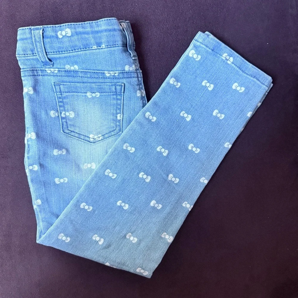 Hello Kitty Little Girl Skinny Bow Print Jeans with Adjustable Waist size 6 - Picture 3 of 7